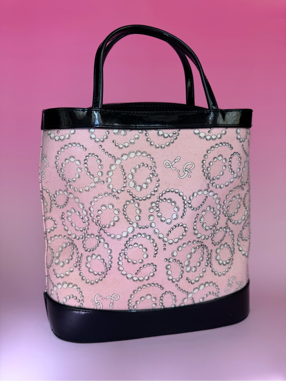 Lulu Guinness Pink Tote with Black Patent Trim